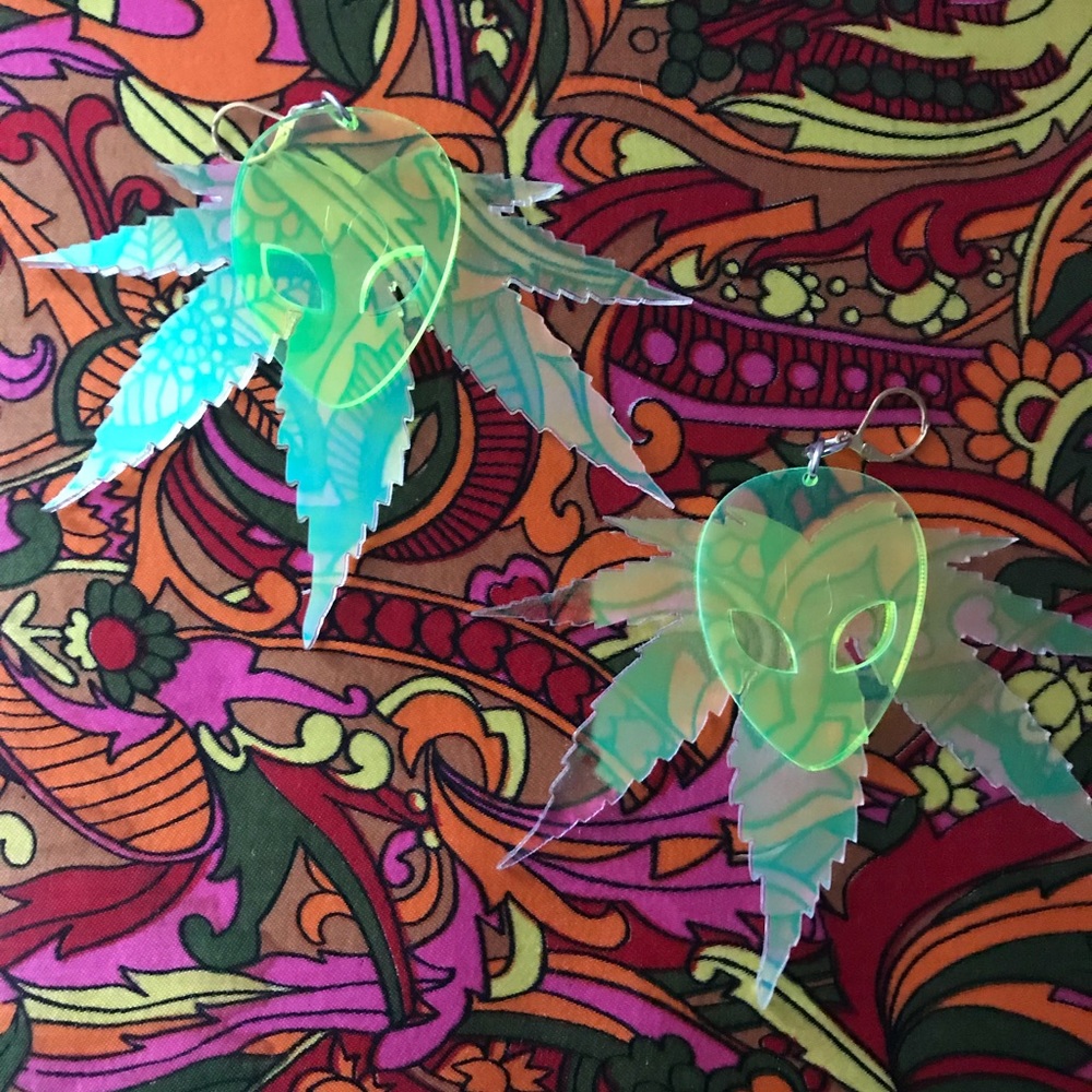 SOLD Weed Alien Earrings
